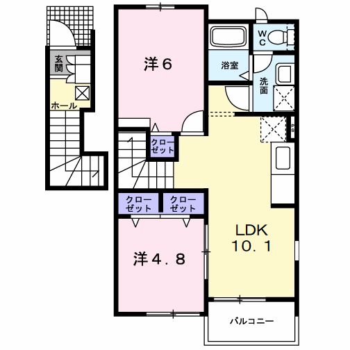 ラビアンローズ Ⅱ(2LDK/2階)の間取り写真