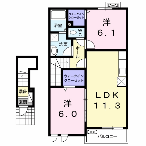 サンデリアーナⅡ C(2LDK/2階)の間取り写真