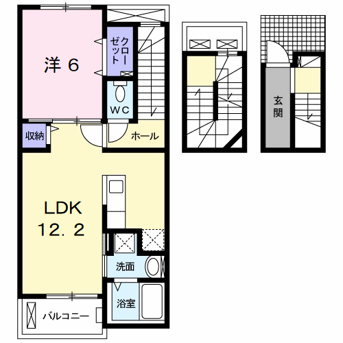 ポルタコスタB棟(1LDK/3階)の間取り写真