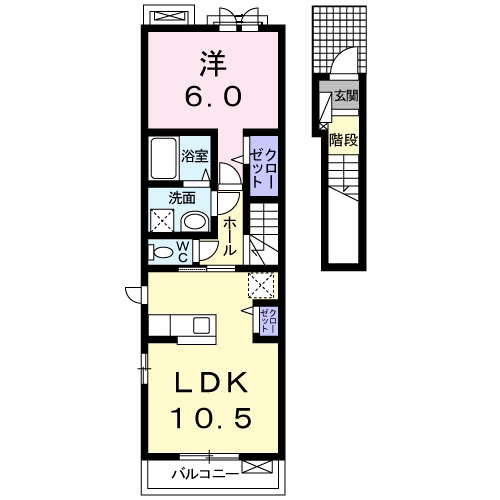サンデリアーナⅢ B(1LDK/2階)の間取り写真