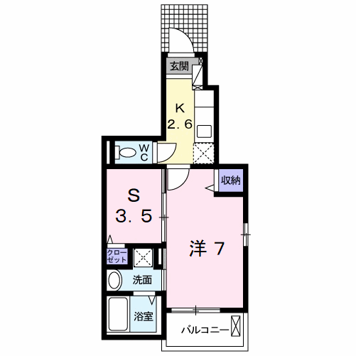 ポルタコスタⅡ A(1K/1階)の間取り写真