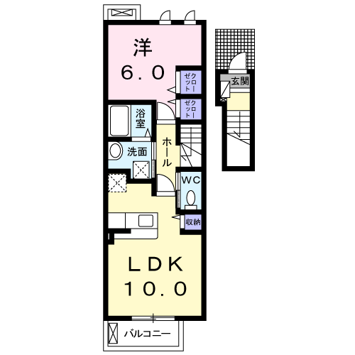 J・サクレ葛原Ⅱ(1LDK/2階)の間取り写真