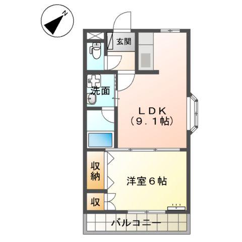 トップハイツドイ(1LDK/2階)の間取り写真