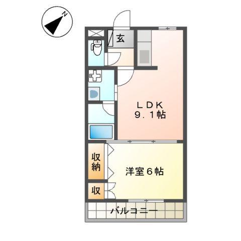トップハイツドイ(1LDK/2階)の間取り写真
