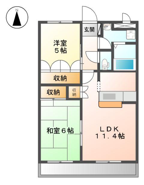 ピーチ・エクセラン(2LDK/1階)の間取り写真