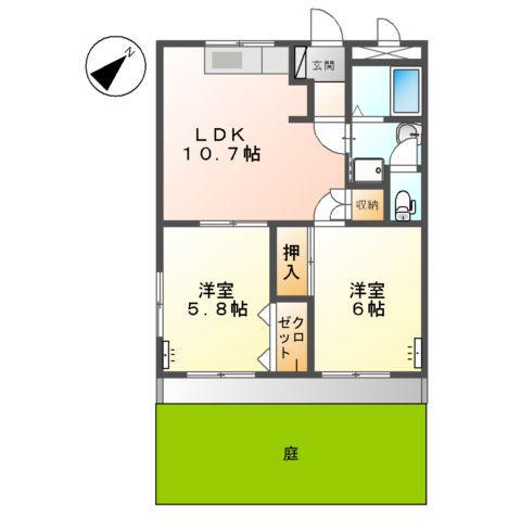 エトワールHANDA壱番館(2LDK/1階)の間取り写真