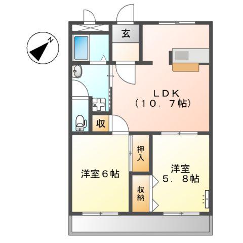エトワールHANDA壱番館(2LDK/2階)の間取り写真
