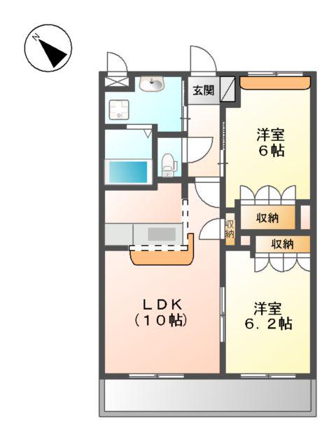 カーサルーチェ.K(2LDK/2階)の間取り写真