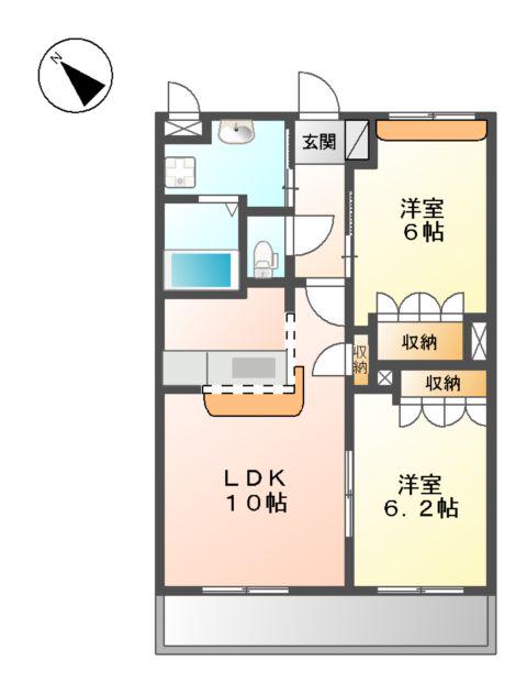 カーサルーチェ.K(2LDK/2階)の間取り写真