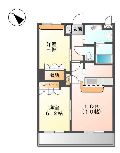 カーサルーチェ.K(2LDK/2階)の間取り写真