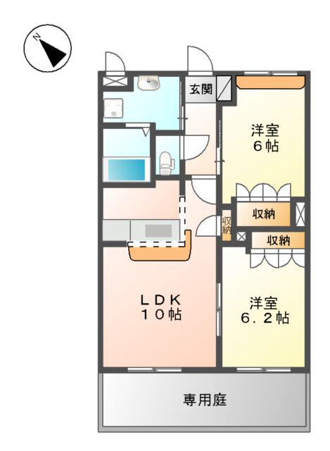 カーサルーチェ.K(2LDK/1階)の間取り写真