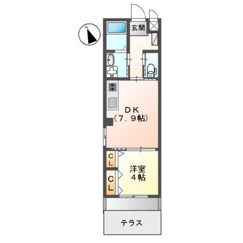 CIEL BLEU B棟(1DK/1階)の間取り写真