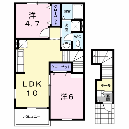 エスポワールⅠ(2LDK/2階)の間取り写真