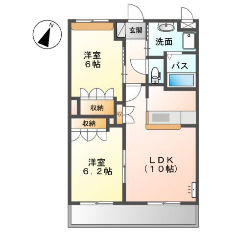 サザンクロス(2LDK/2階)の間取り写真