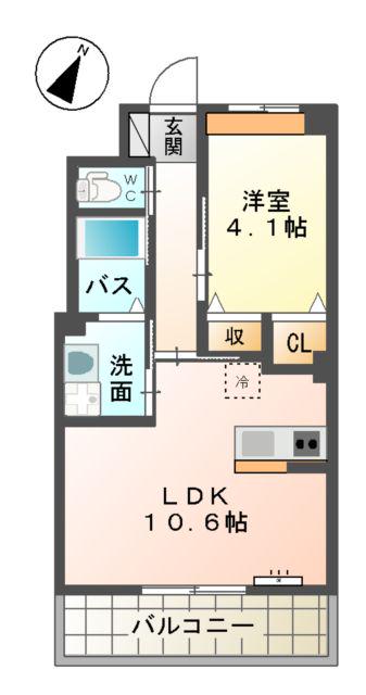BLUE COSMO(1LDK/2階)の間取り写真