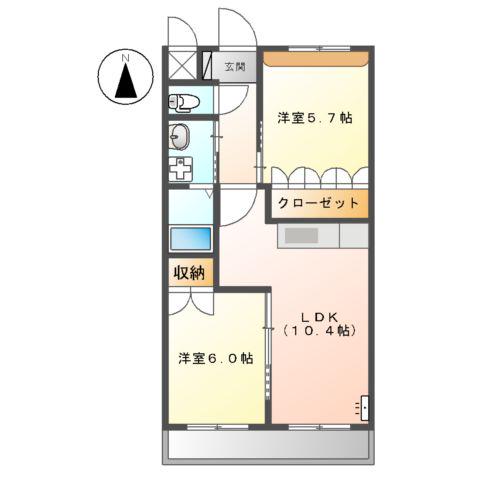 サンシャインガーデンTONAMI(2LDK/2階)の間取り写真