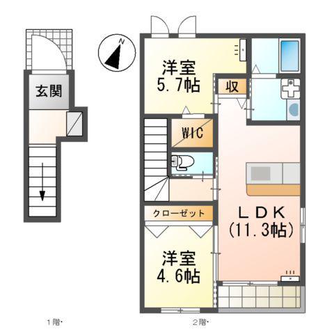 GREEN HILLS 小文字(2LDK/2階)の間取り写真