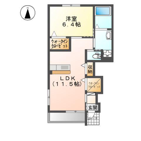 メゾン東二島(1LDK/1階)の間取り写真