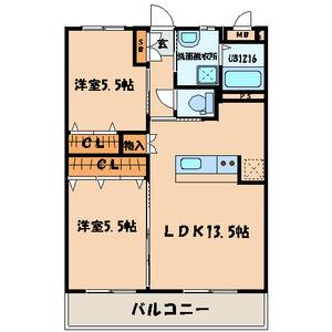 ヒルズ折尾(2LDK/3階)の間取り写真