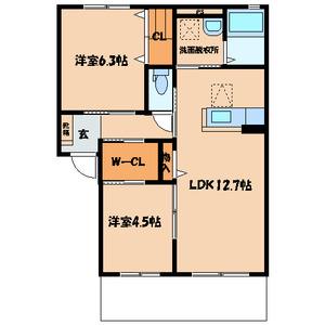 クラヴィエ赤坂A(2LDK/1階)の間取り写真