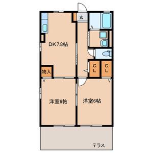 グランチェスタ鴨生田2(2DK/2階)の間取り写真