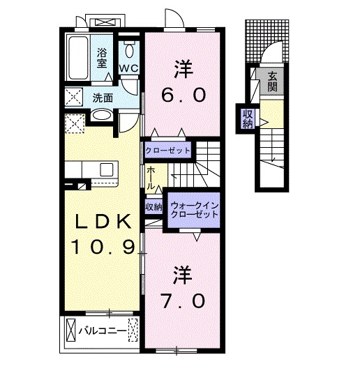 ソンリッサ茶屋の原 A(2LDK/2階)の間取り写真