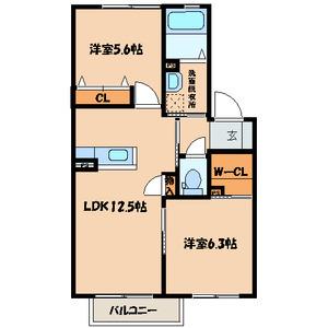 クラヴィエ中二十 B(2LDK/2階)の間取り写真
