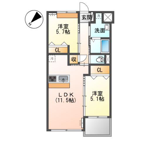 PRESTIGE DEL 西海岸(2LDK/3階)の間取り写真