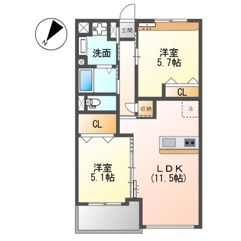 PRESTIGE DEL 西海岸(2LDK/3階)の間取り写真