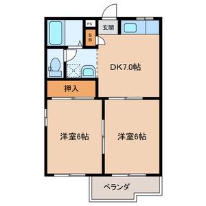 ラズベリーハウス(2DK/1階)の間取り写真
