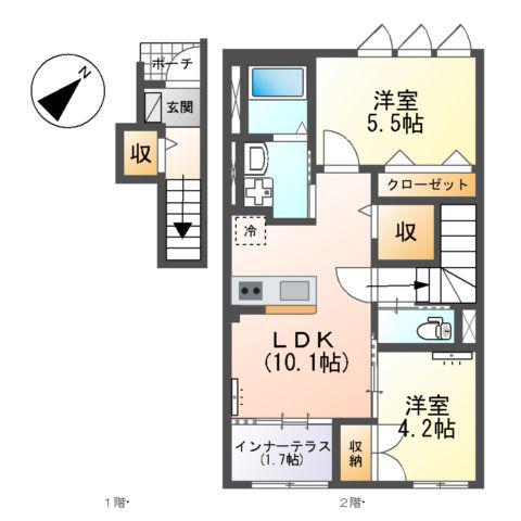 レガロ到津(2LDK/2階)の間取り写真