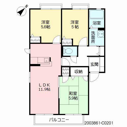 フェリーチェ学研台Ⅰ C棟(3LDK/2階)の間取り写真