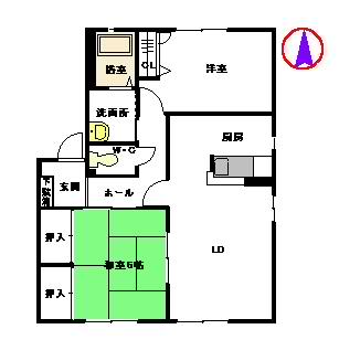 ユニゾン上富野 A棟(2LDK/1階)の間取り写真