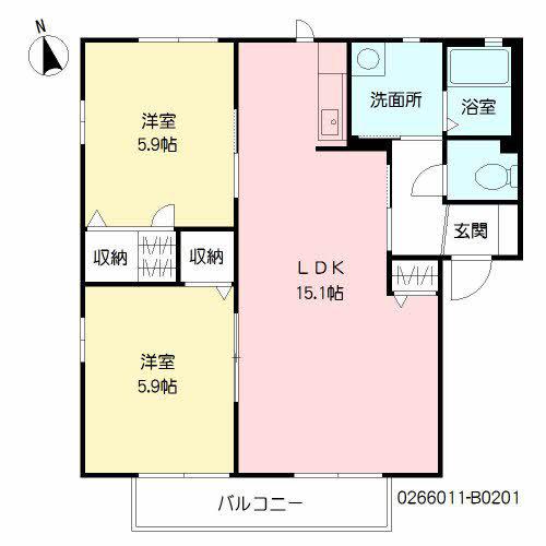 リンデンバームB棟(2LDK/2階)の間取り写真