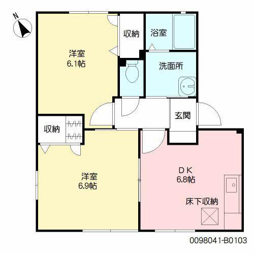ドミール2004B棟(2DK/1階)の間取り写真