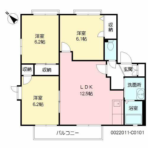 ディアス曽根 C棟(3LDK/1階)の間取り写真