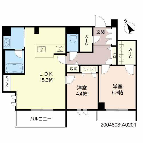 シャーメゾンステージ新成(2LDK/2階)の間取り写真