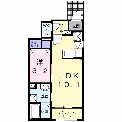 アルコバレーノ(1LDK/1階)の間取り写真