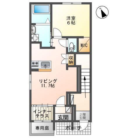 リバーサイドコート 御開(1LDK/1階)の間取り写真