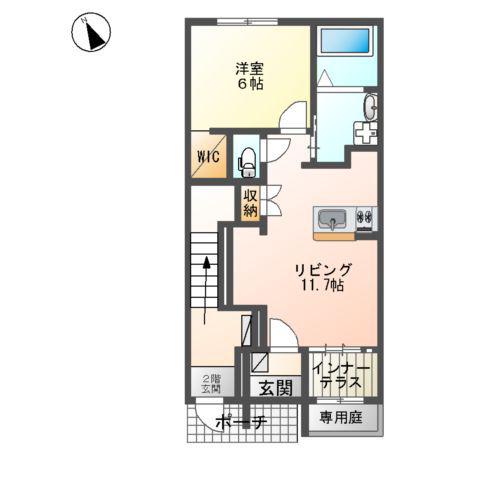 リバーサイドコート 御開(1LDK/1階)の間取り写真