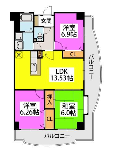 アーバンライフ 折尾(3LDK/8階)の間取り写真