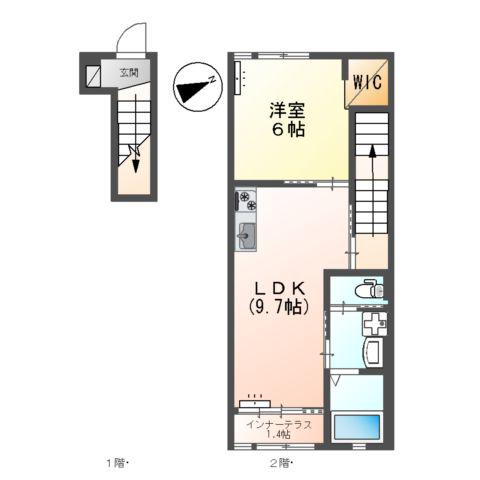 CHAT NOIR M.M(1LDK/2階)の間取り写真