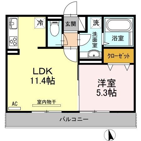 ソレールヴィラ2B棟(1LDK/2階)の間取り写真