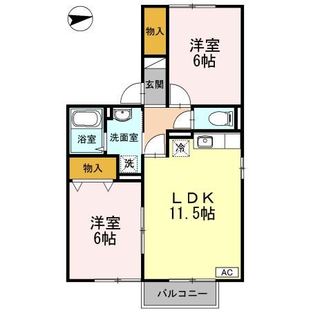 グリーンヒルズ宮前(2LDK/2階)の間取り写真