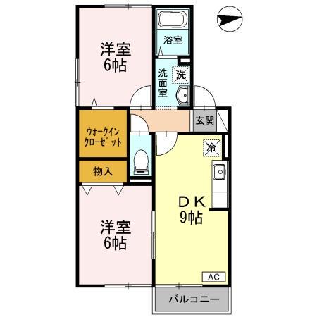 グリーンヒルズ宮前(2DK/1階)の間取り写真