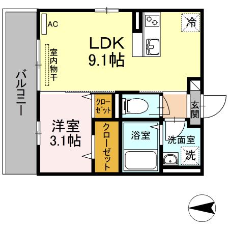 FUGA陣山(1LDK/2階)の間取り写真
