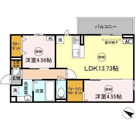 POLONIA WAKAMATSU A棟(2LDK/2階)の間取り写真