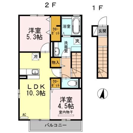 メゾン・ラフィーネ B棟(2LDK/2階)の間取り写真