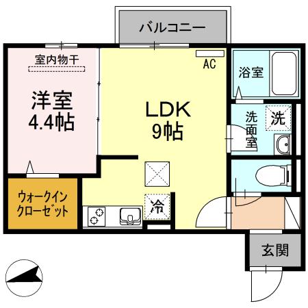 ソレールヴィラ2C棟(1LDK/1階)の間取り写真