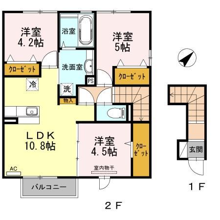 サンヒルズ愛坂 B棟(3LDK/2階)の間取り写真